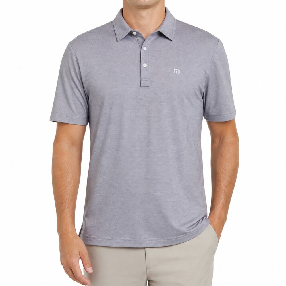 Travis Mathew Polo Shirt Mens XL Gray Striped Performance Golf Casual